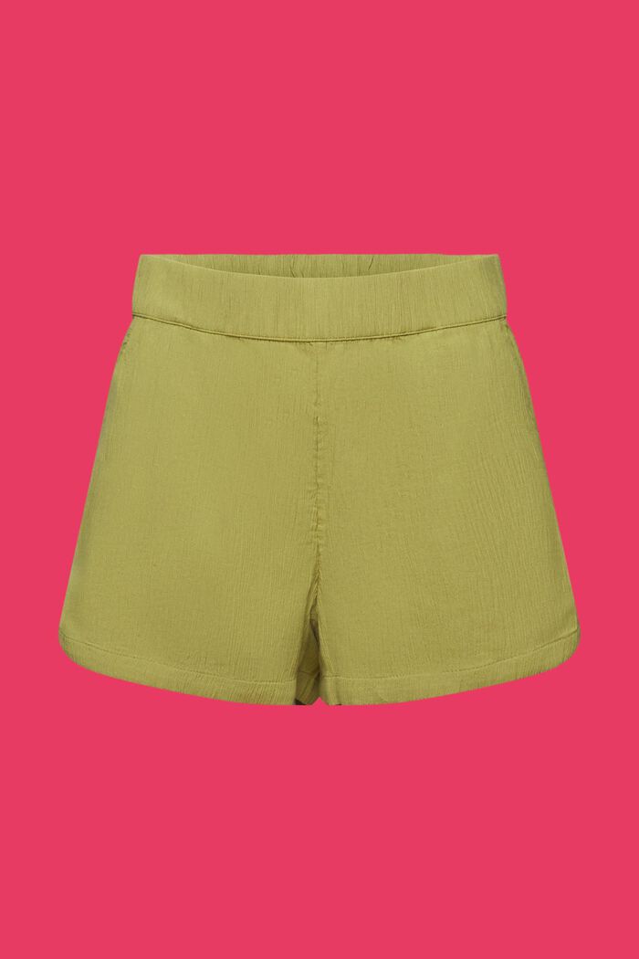 Krinklade dra på-shorts i bomull, PISTACHIO GREEN, detail image number 7