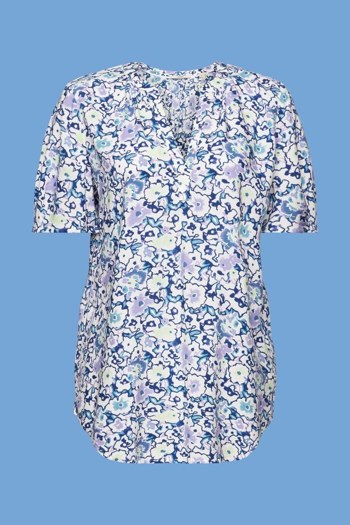 Blommig blus med ringning med sprund, WHITE, detail image number 6