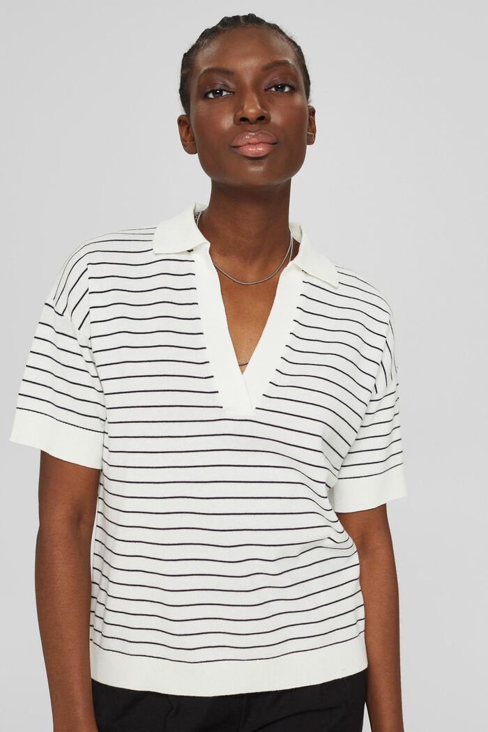 Kortärmad tröja med tenniskrage, OFF WHITE COLORWAY, detail image number 0