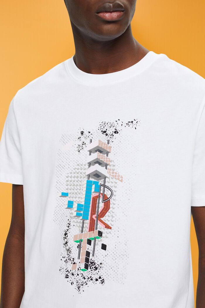 Bomulls-T-shirt i smal modell med tryck fram, WHITE, detail image number 2