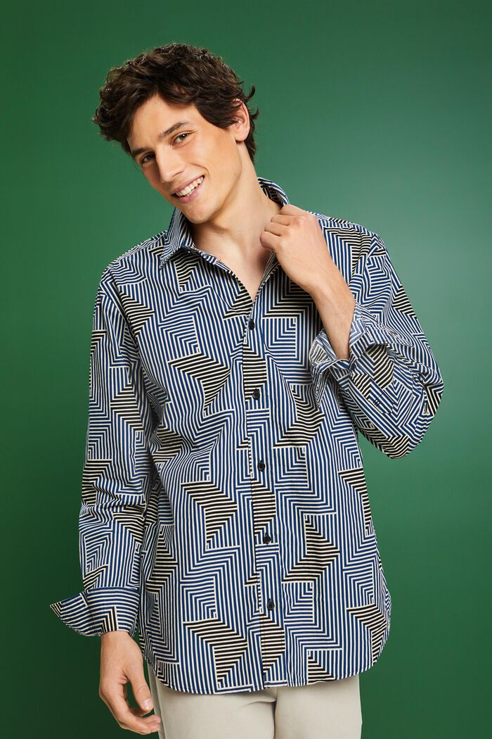 Skjorta med geometriskt tryck och normal passform, BRIGHT BLUE, detail image number 0