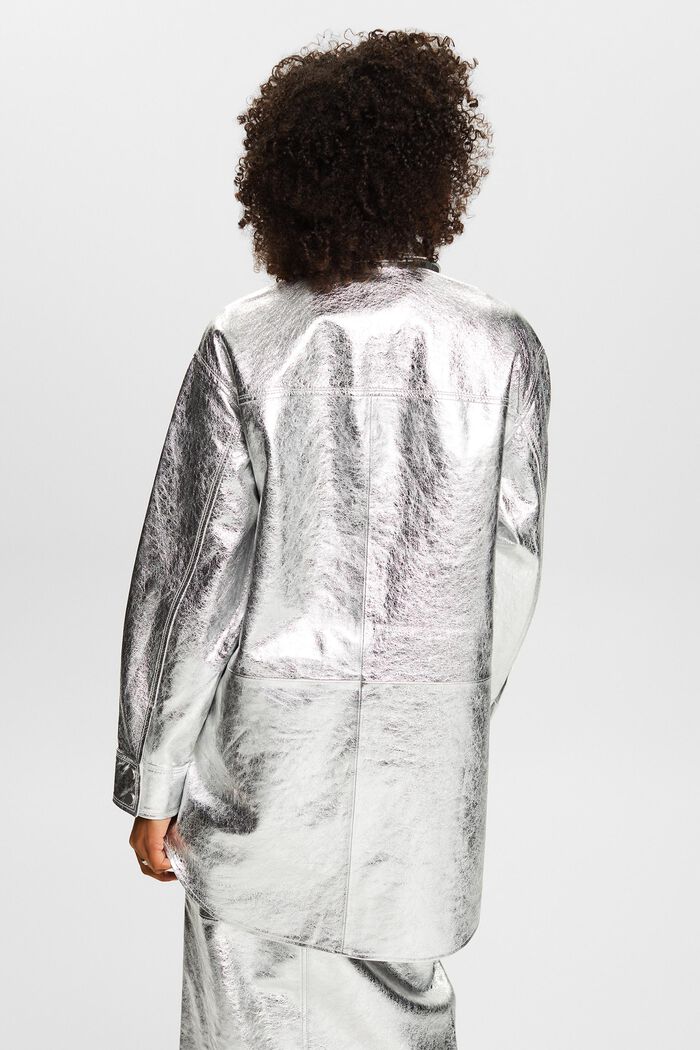 Skjortjacka i skinn med metallicbeläggning, SILVER, detail image number 2