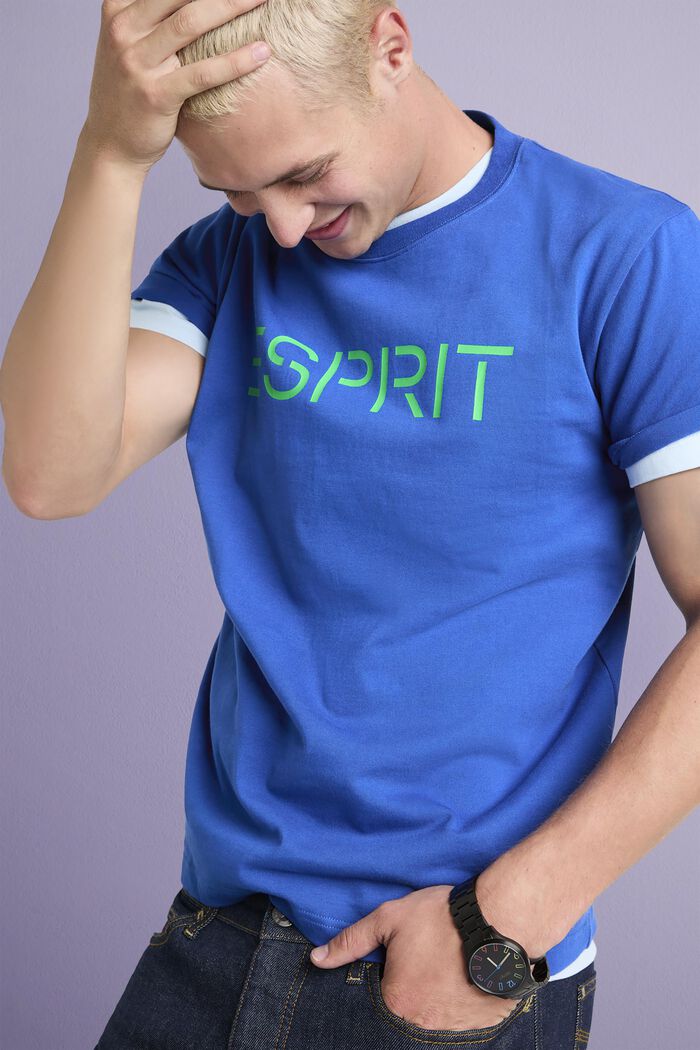 T-shirt i bomullsjersey med logo, unisexmodell, BRIGHT BLUE, detail image number 3