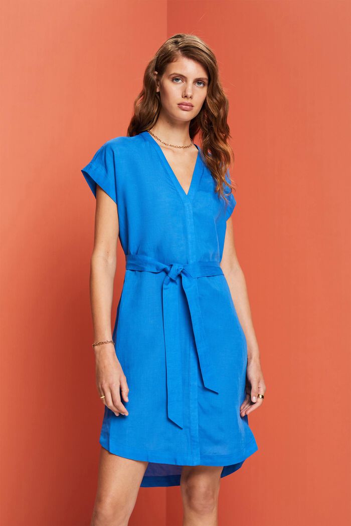 Tunikaklänning med skärp, linnemix, BRIGHT BLUE, detail image number 0