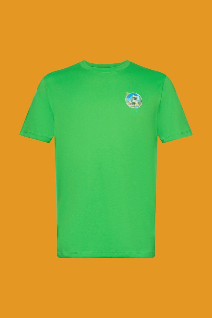 T-shirt i bomull med smal passform och litet tryck på bröstet, GREEN, detail image number 6