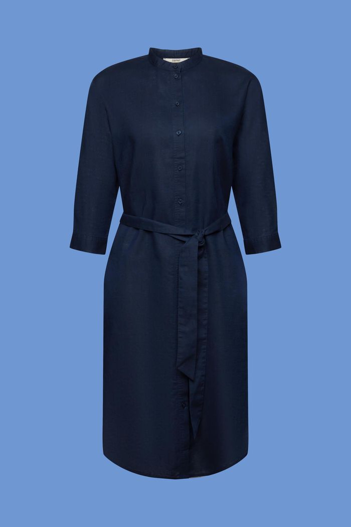 Skjortklänning med skärp, linne-bomullsmix, NAVY, detail image number 6