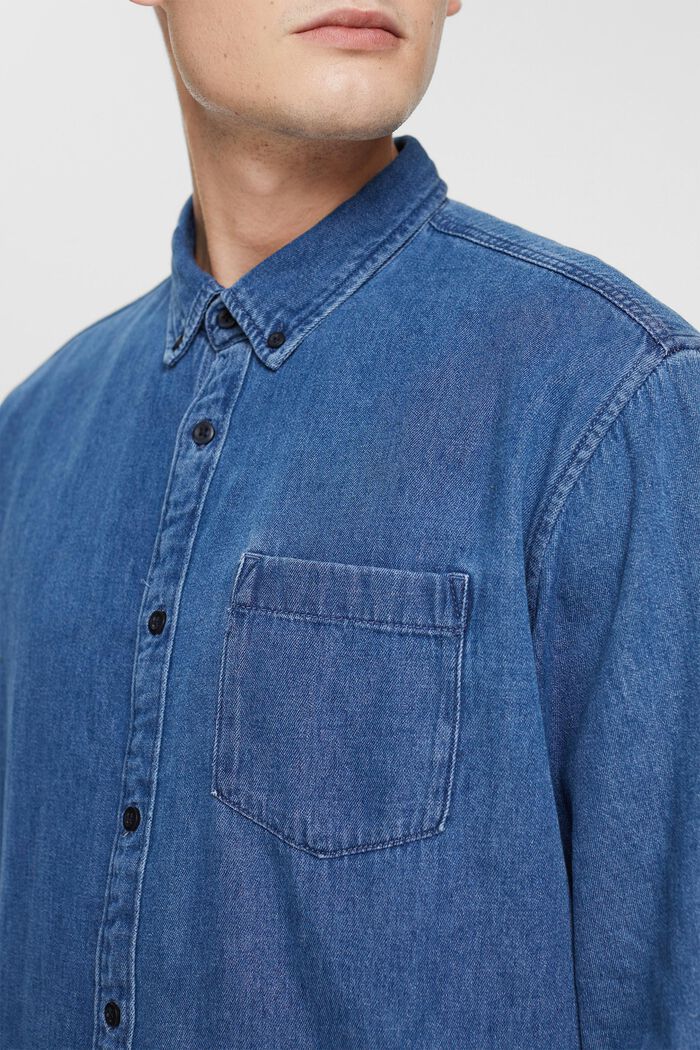 Jeansskjorta med påsydd ficka, BLUE MEDIUM WASHED, detail image number 0