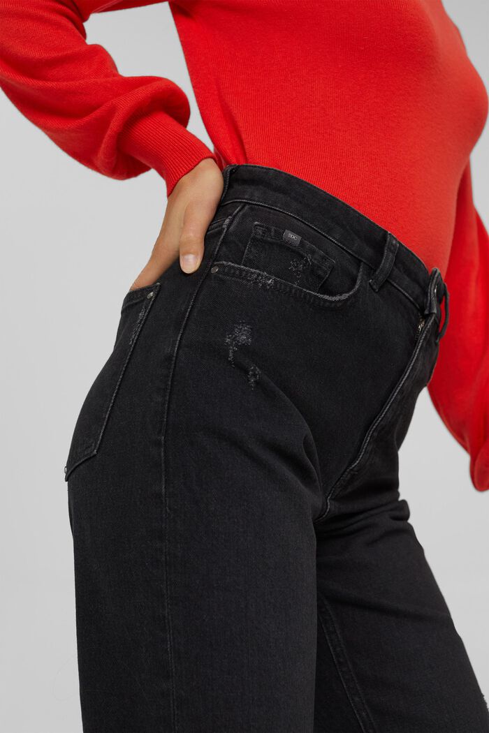 Kortare slitna jeans, ekobomull, BLACK DARK WASHED, detail image number 2