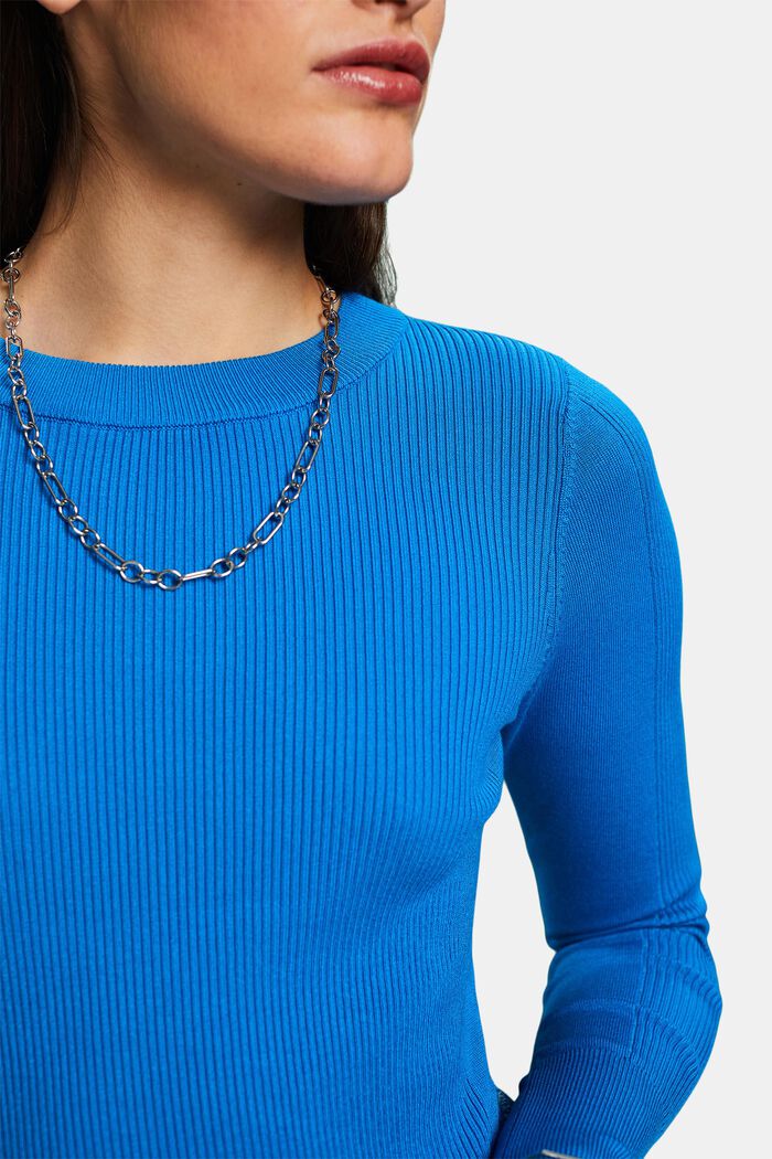 Ribbstickad tröja med rund ringning, BLUE, detail image number 3