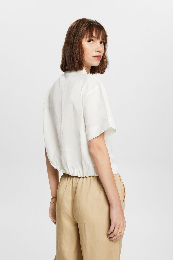 Croppad skjortblus, linne-bomullsmix, WHITE, detail image number 3