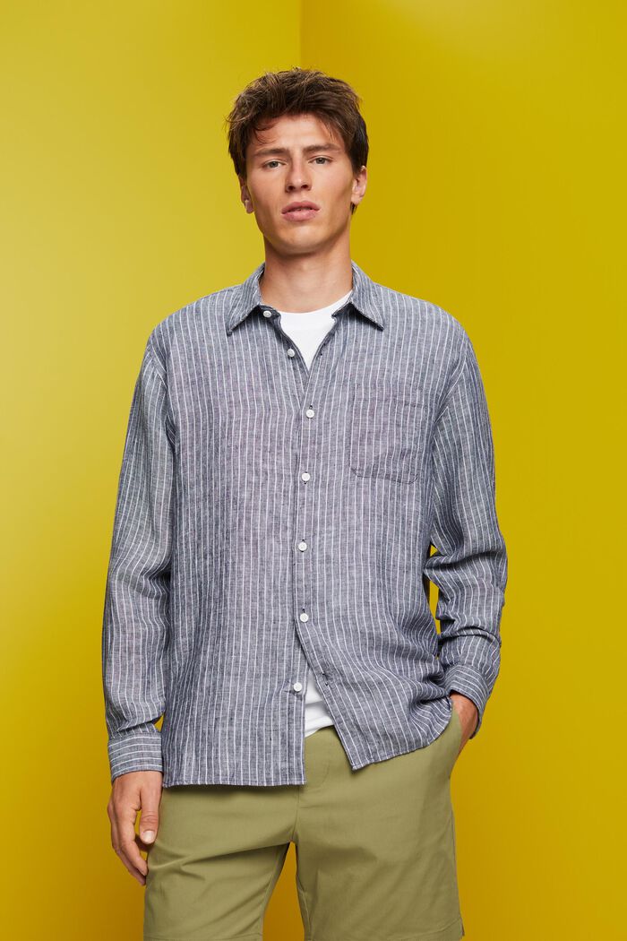 Randig skjorta, 100% linne, NAVY, detail image number 0