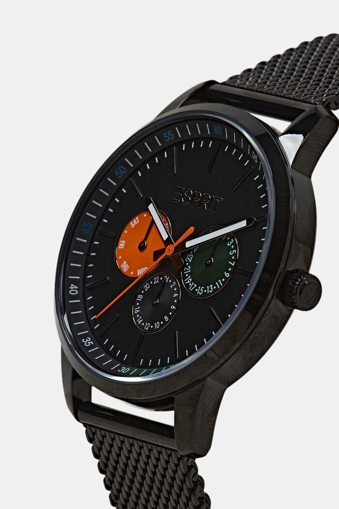 Klocka med mesharmband, rostfritt stål, BLACK, detail image number 1