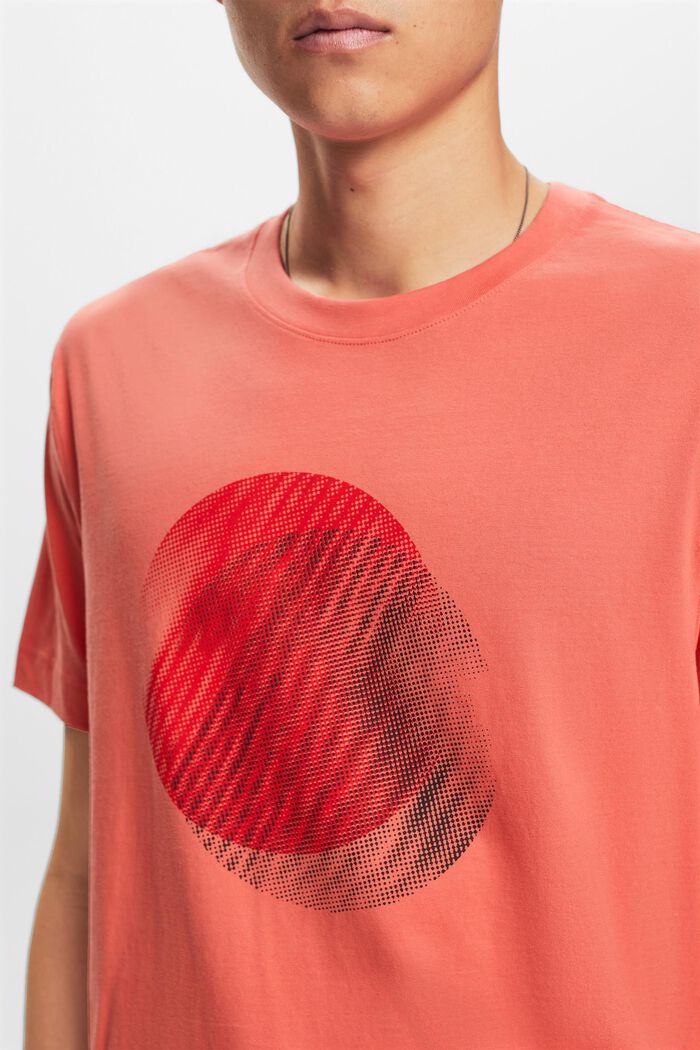 T-shirt med tryck fram, 100% bomull, CORAL RED, detail image number 3