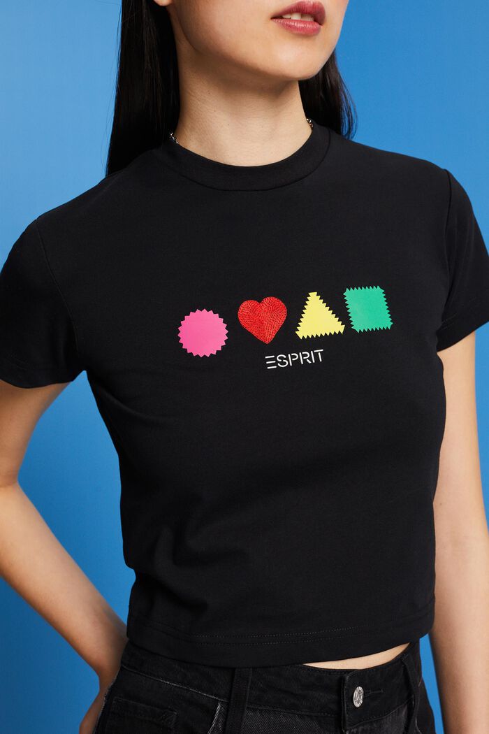 T-shirt i ekobomull med geometriskt tryck, BLACK, detail image number 2