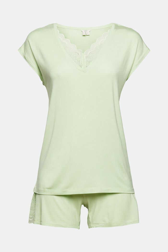Pyjamas med spetsdetaljer, LENZING™ ECOVERO™, LIGHT GREEN, detail image number 5