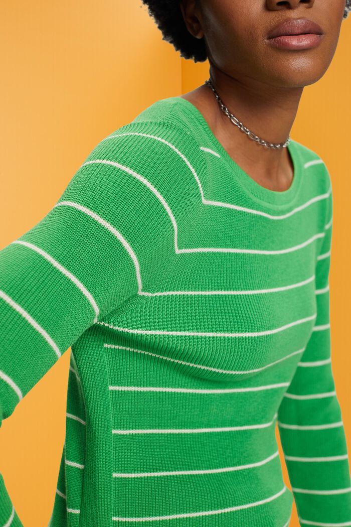 Randig tröja i stickad bomull, GREEN, detail image number 2