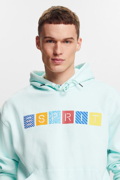 Sweatshirt i fleece med huva och logo