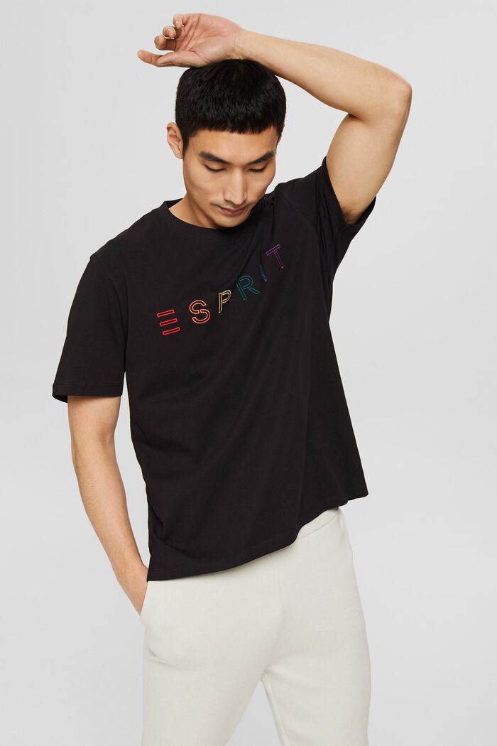 Jersey-T-shirt med broderi, 100% bomull, BLACK, detail image number 4