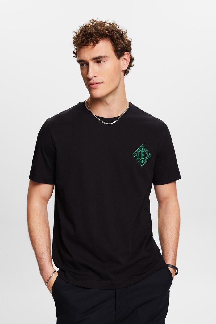 T-shirt i bomullsjersey med logo, BLACK, detail image number 0
