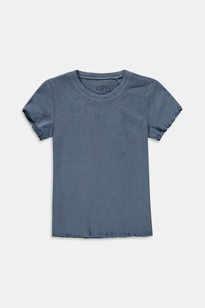 Ribbad T-shirt med krusad fåll, 100% bomull