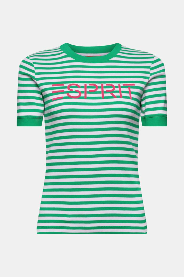 Randig bomulls-T-shirt med logotryck, GREEN, detail image number 7