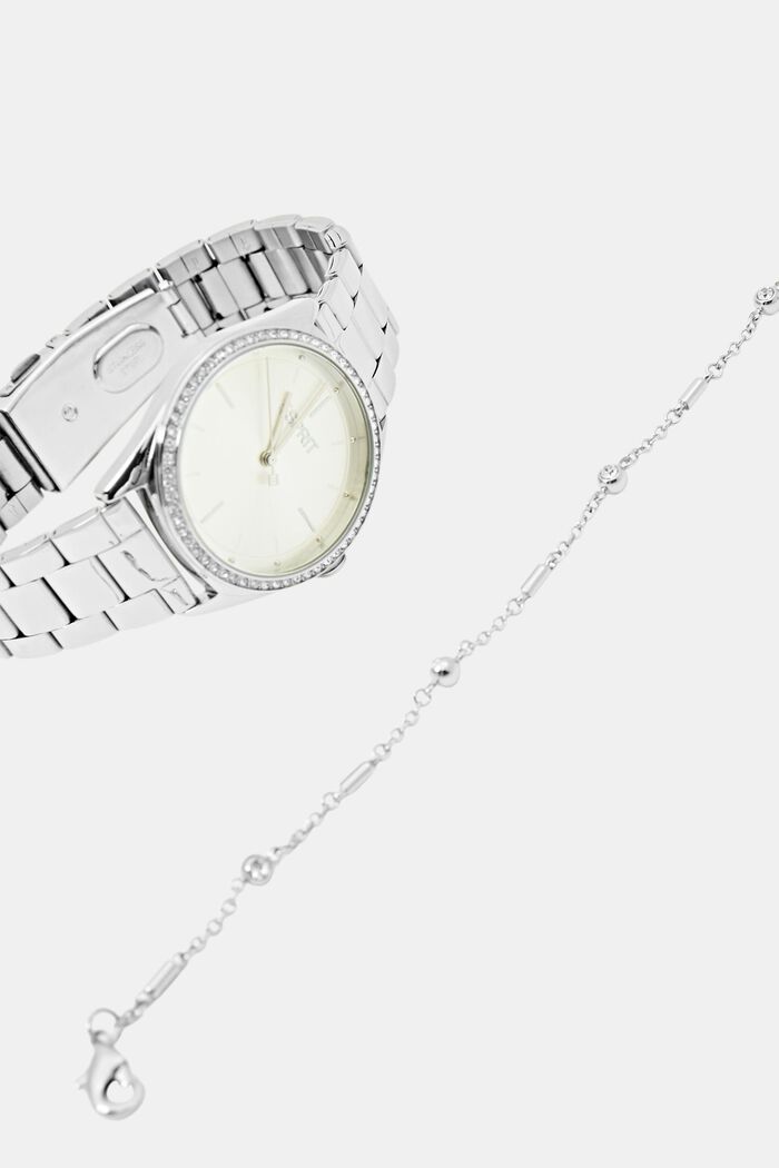 Set med klocka i rostfritt stål och armband, SILVER, detail image number 3