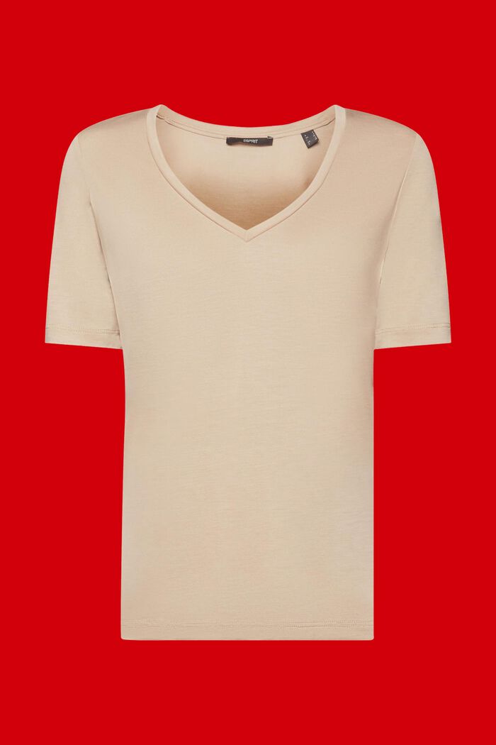 V-ringad T-shirt, TENCEL™, LIGHT TAUPE, detail image number 7