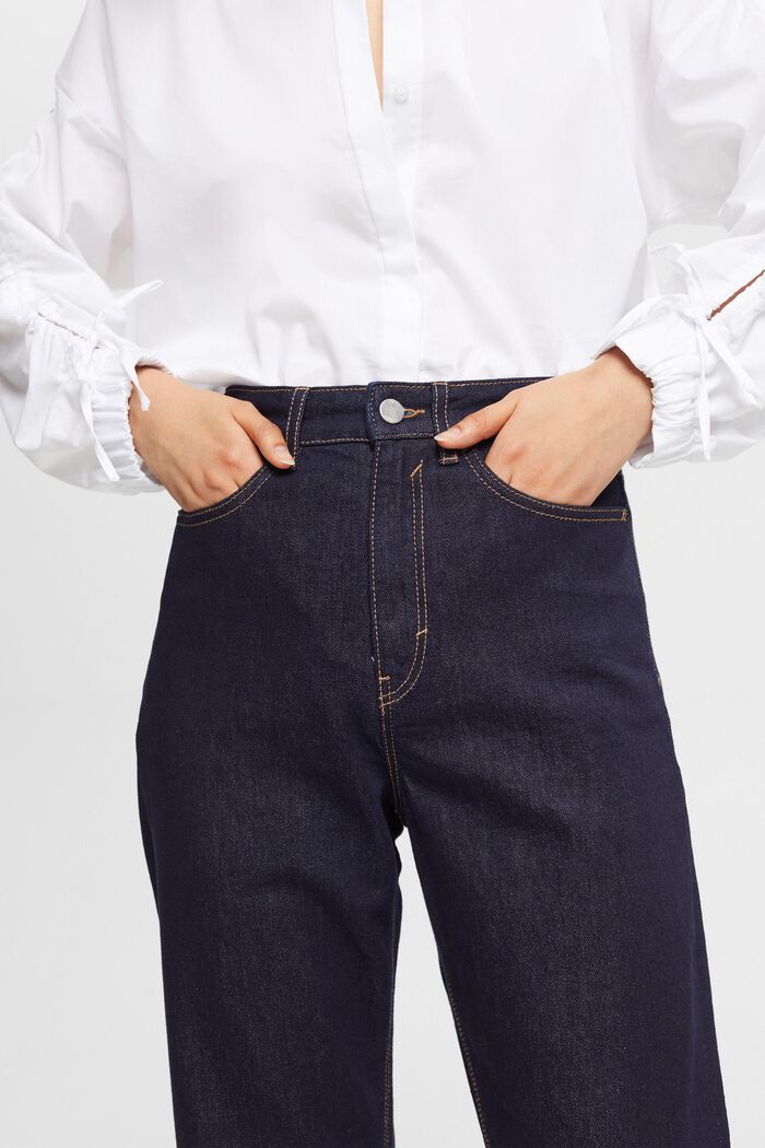 Jeans med hög midja, raka ben och uppvik, BLUE RINSE, detail image number 0