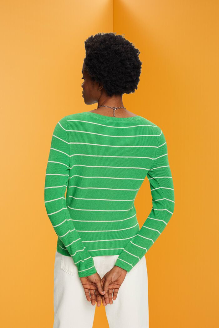 Randig tröja i stickad bomull, GREEN, detail image number 3