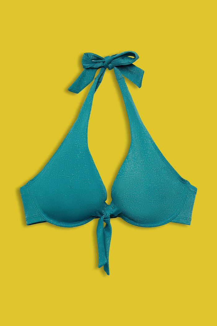 Glittrande halterneck-bikiniöverdel för större kupstorlekar, TEAL BLUE, detail image number 1