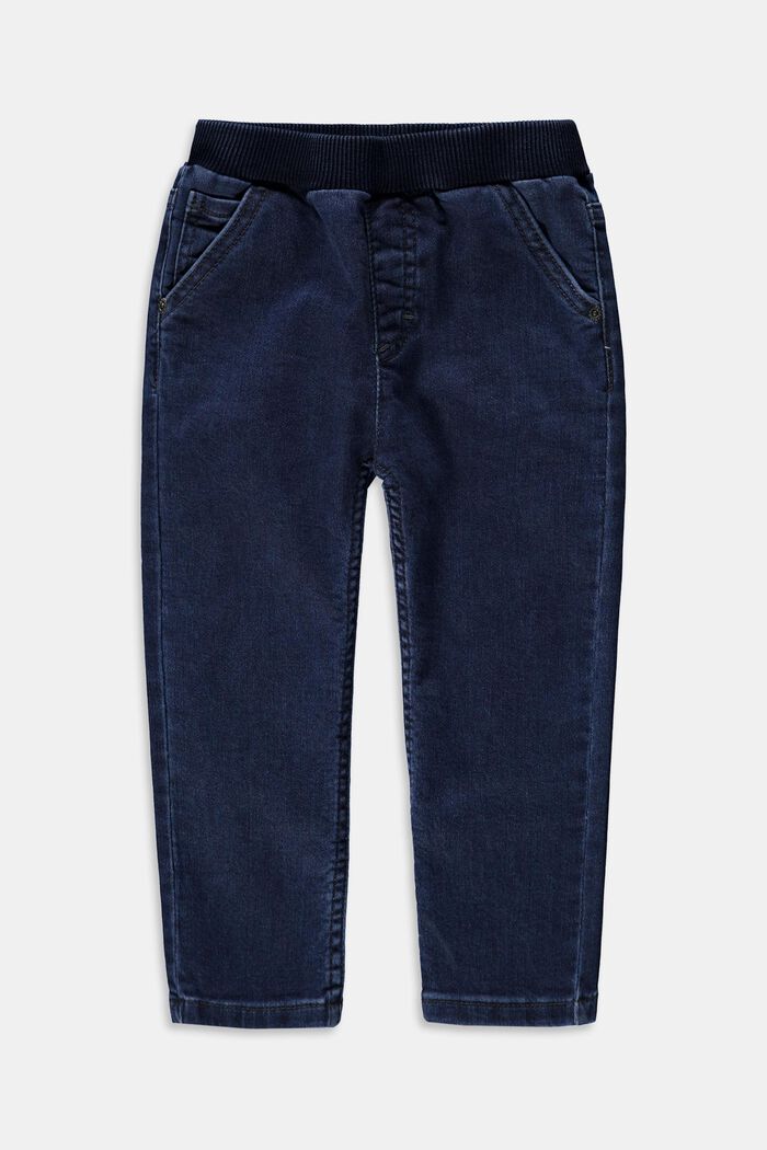 Jeans med ribbad linning av bomull, BLUE DARK WASHED, detail image number 0