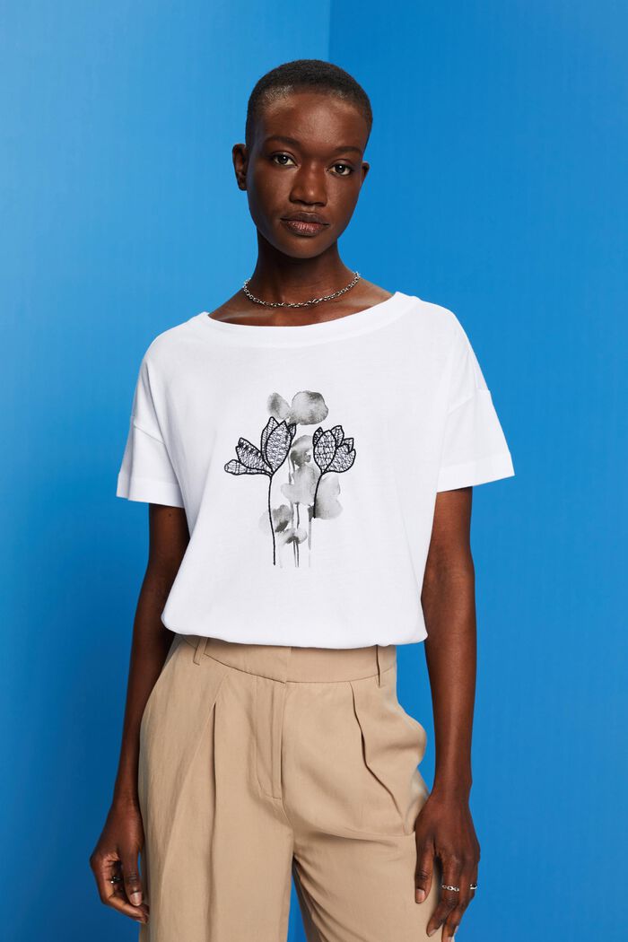 Broderad T-shirt, TENCEL™, WHITE, detail image number 0