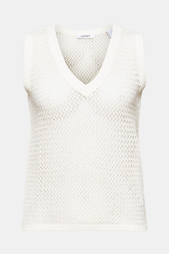 V-ringad ärmlös tröja med struktur, OFF WHITE, detail image number 5