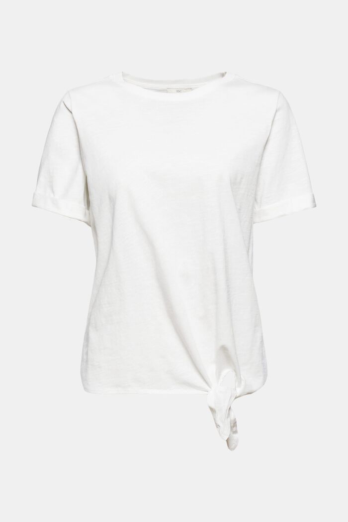T-shirt med knytning, ekologisk bomull, OFF WHITE, overview