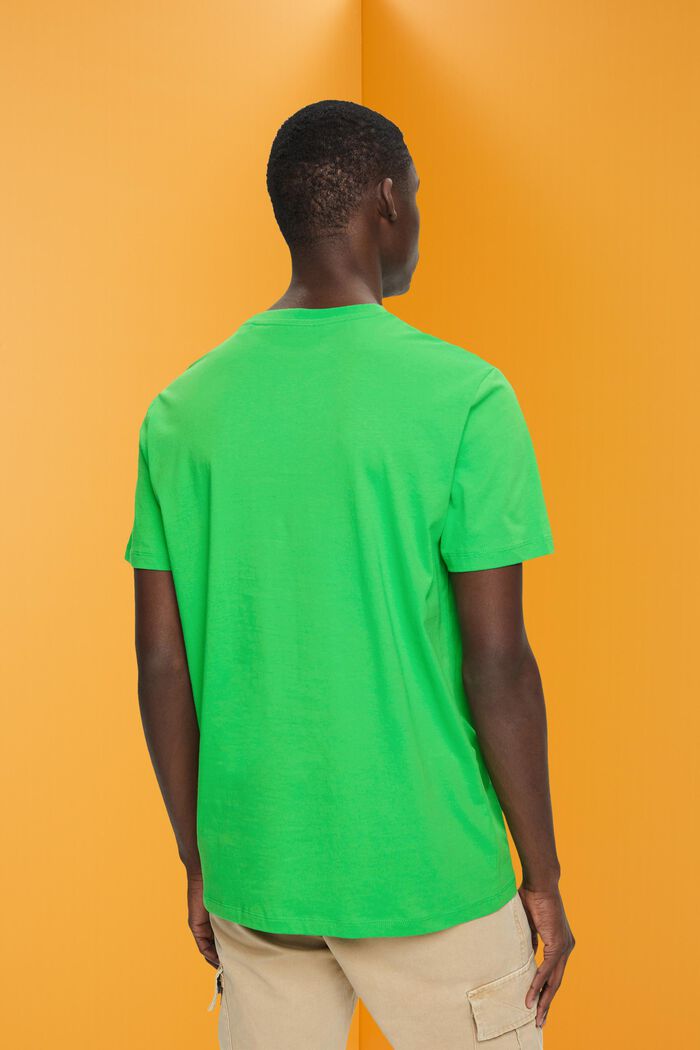 T-shirt i bomull med smal passform och litet tryck på bröstet, GREEN, detail image number 3