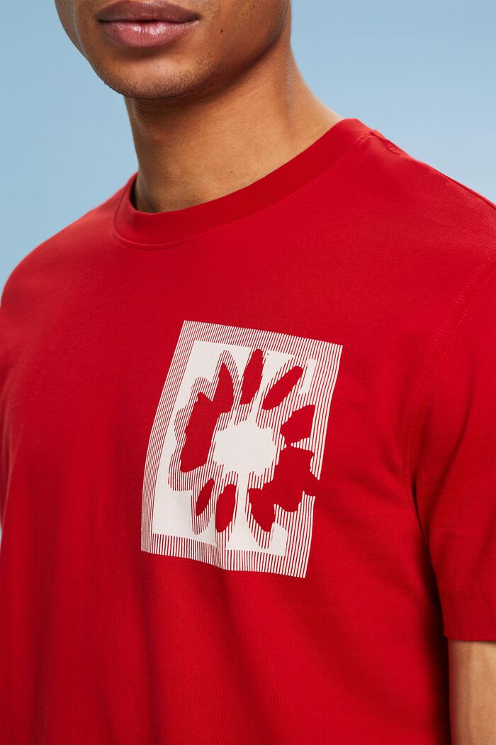 T-shirt med blomtryck och logo, DARK RED, detail image number 3