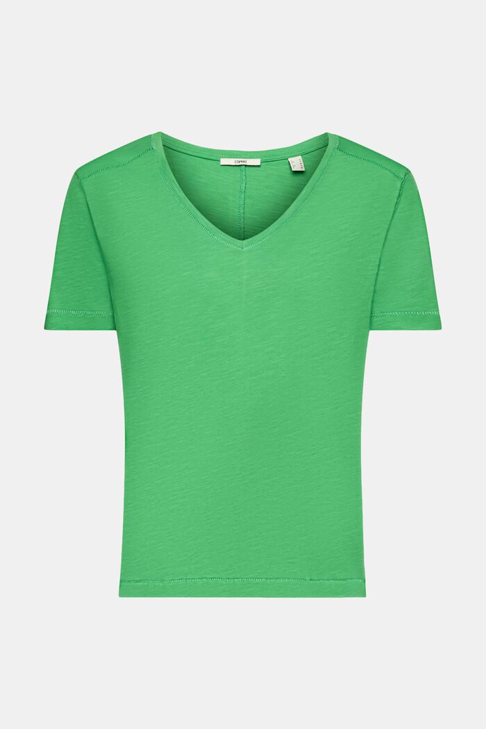 V-ringad bomulls-T-shirt med dekorativa sömmar, GREEN, detail image number 6