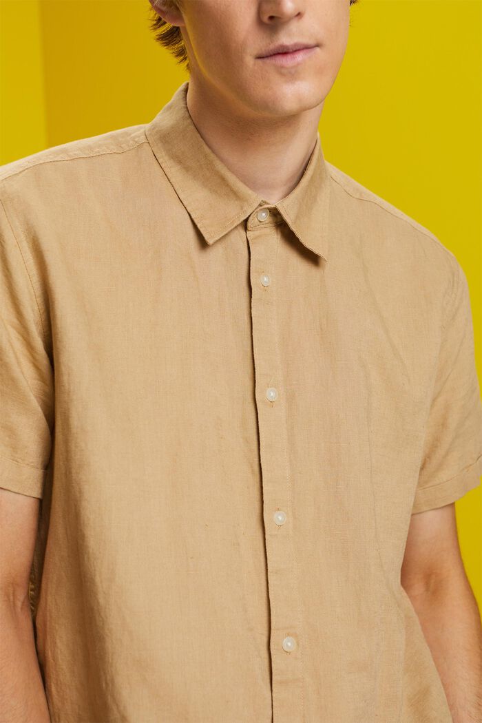 Kortärmad skjorta i mix av linne och bomull, BEIGE, detail image number 2