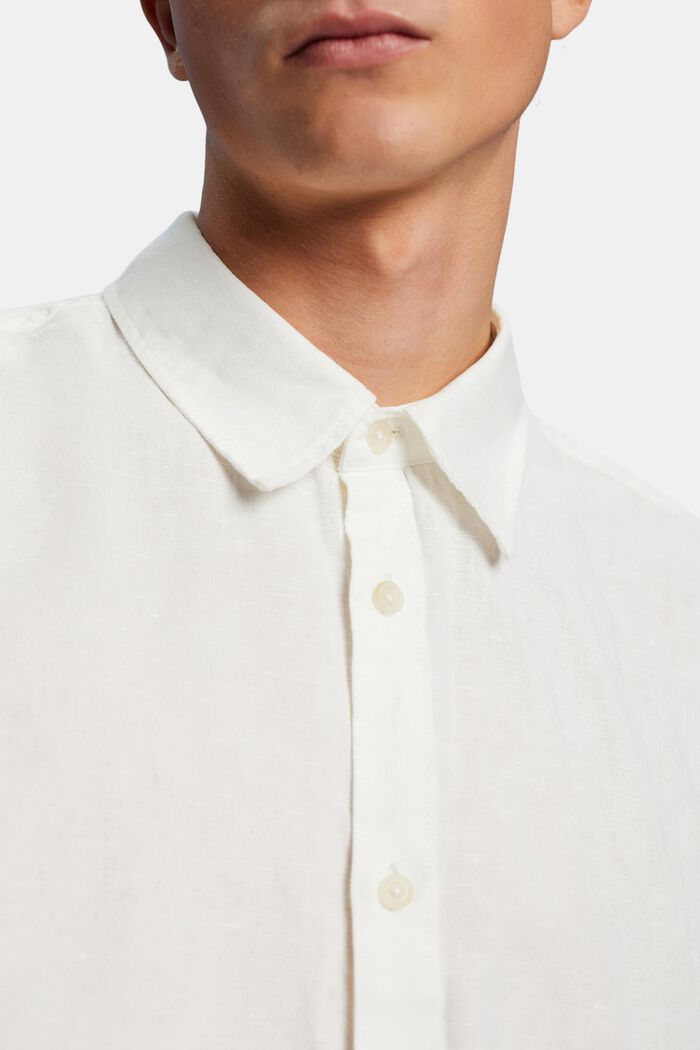 Kortärmad skjorta i mix av linne och bomull, OFF WHITE, detail image number 2