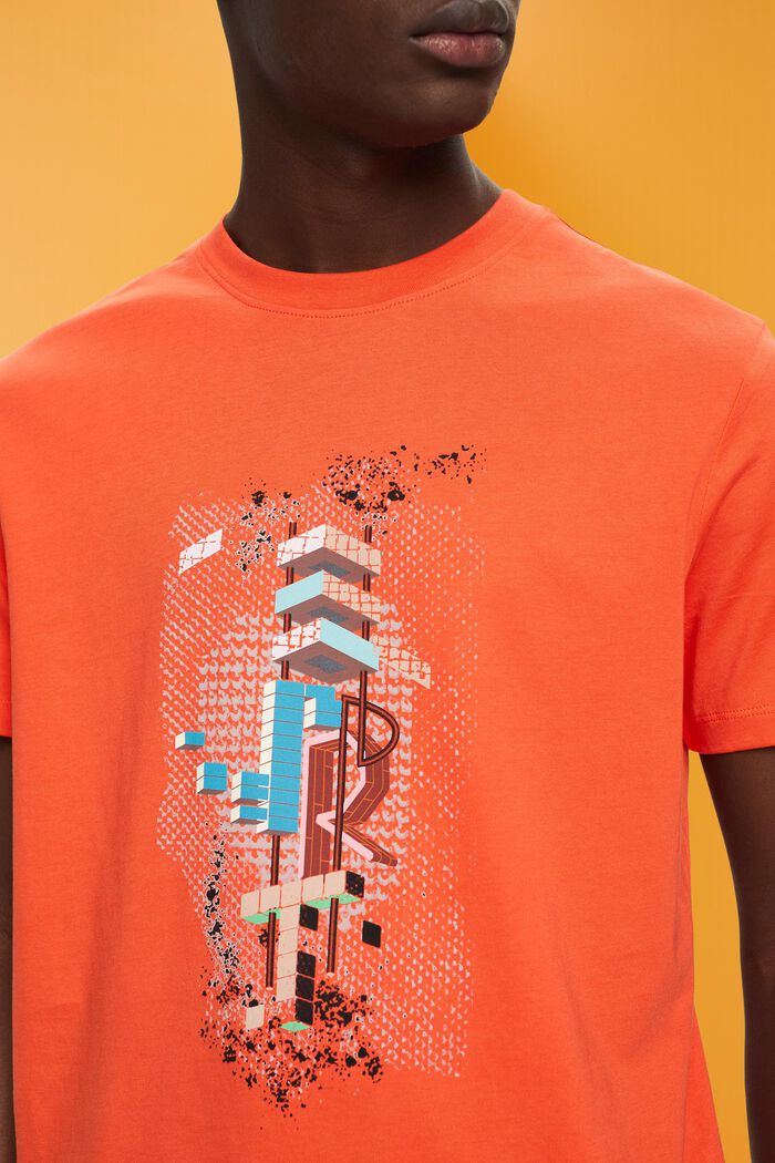 Bomulls-T-shirt i smal modell med tryck fram, ORANGE RED, detail image number 2