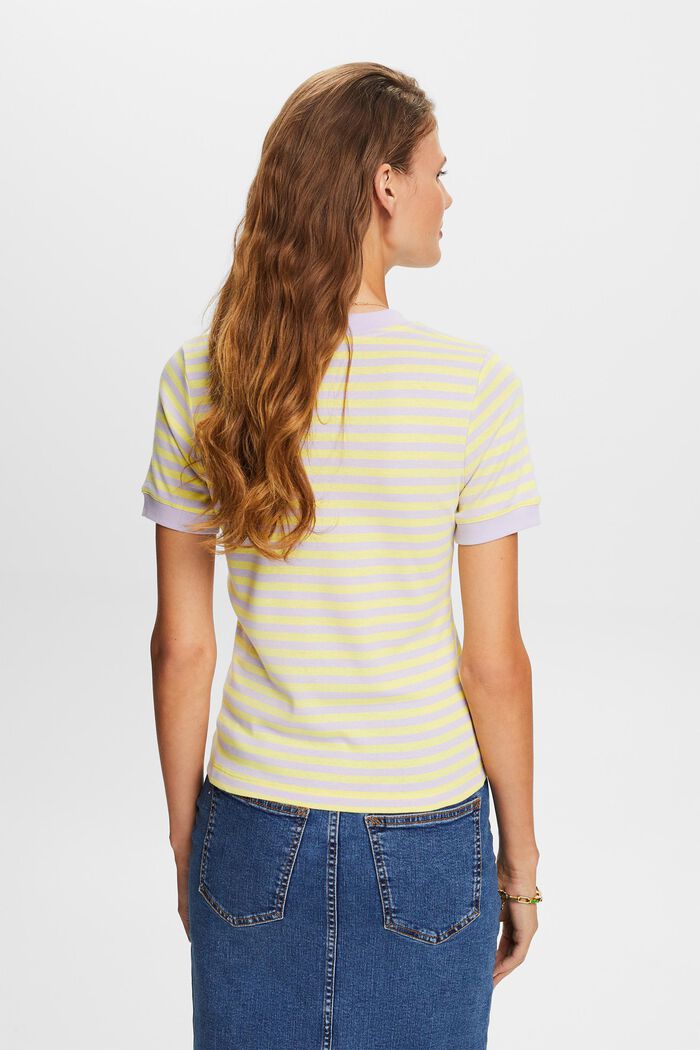 Randig bomulls-T-shirt med logotryck, PASTEL YELLOW, detail image number 3