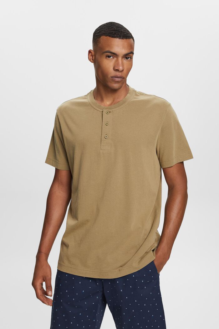 T-shirt med farfarsringning, 100 % bomull, KHAKI GREEN, detail image number 0