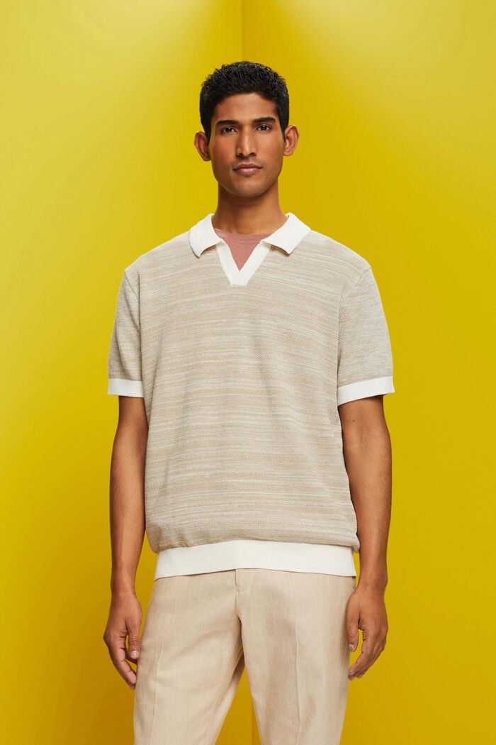 Kortärmad tröja med tenniskrage, SAND, detail image number 0