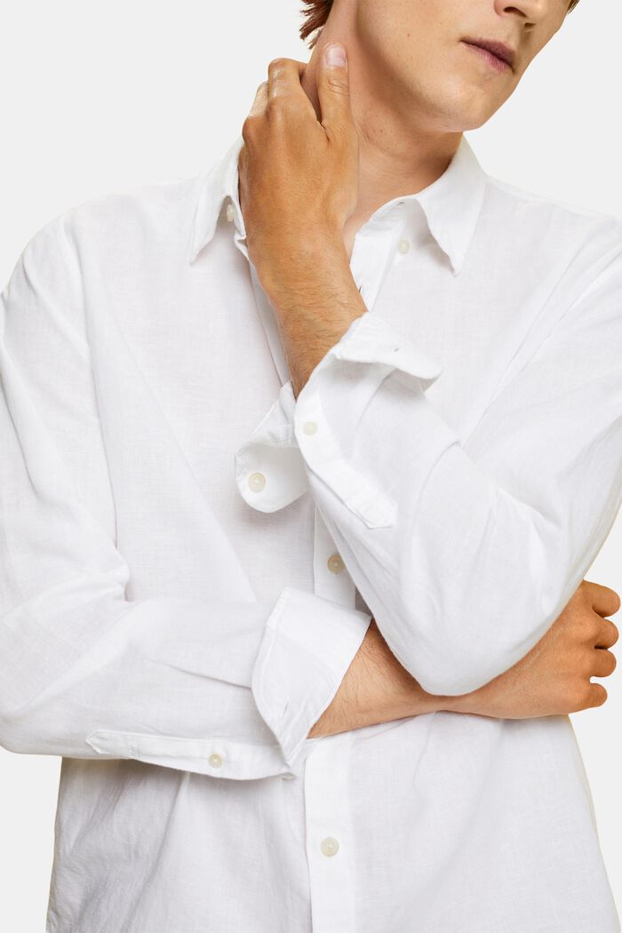 Button down-skjorta i blandad bomull och linne, WHITE, detail image number 2