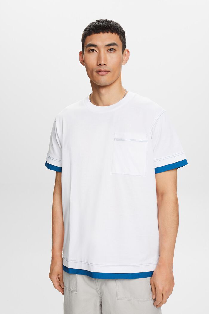 Rundringad T-shirt i lagerlook, 100% bomull, WHITE, detail image number 0