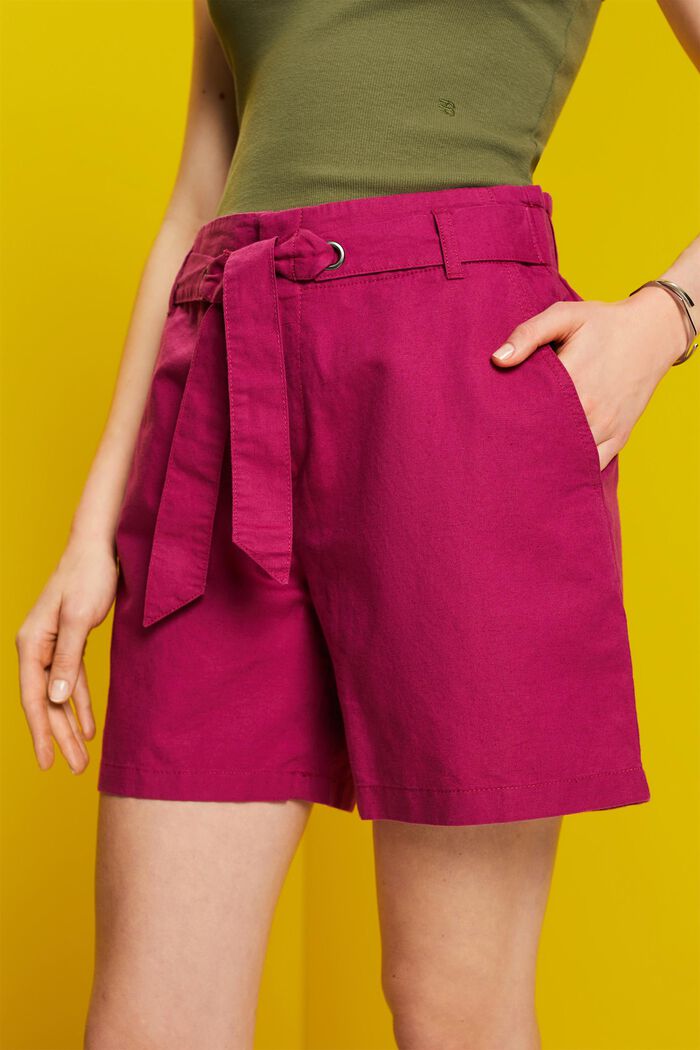 Shorts med knytskärp, bomull-linnemix, DARK PINK, detail image number 2