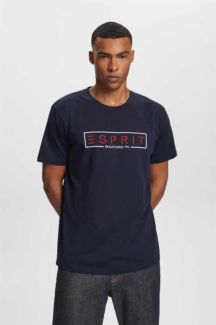 Jersey-T-shirt med logo, 100% bomull, NAVY, detail image number 0