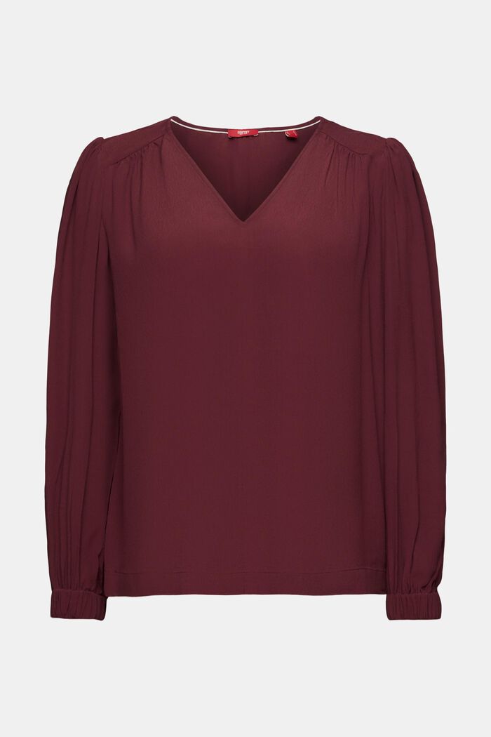 V-ringad blus i chiffong, BORDEAUX RED, detail image number 6