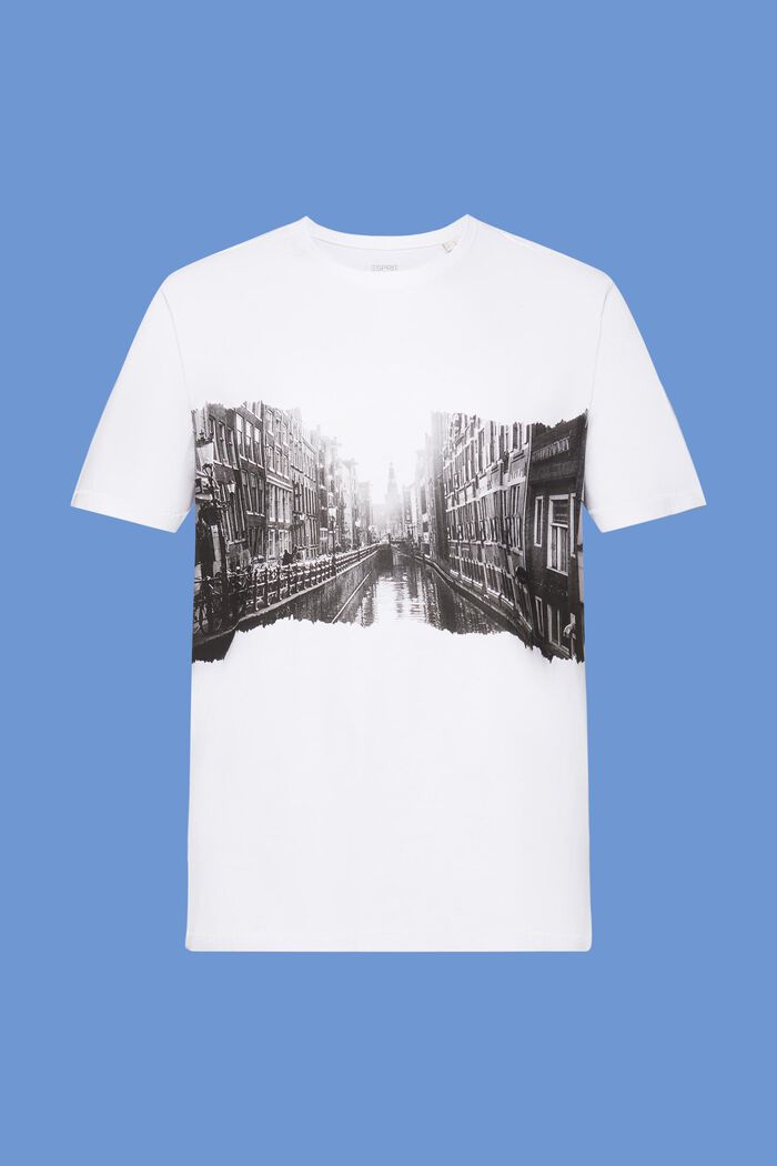 T-shirt med rund ringning och tryck, 100 % bomull, WHITE, detail image number 6