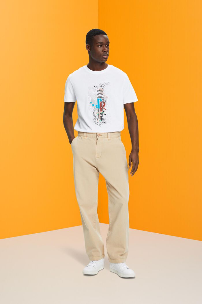 Bomulls-T-shirt i smal modell med tryck fram, WHITE, detail image number 4